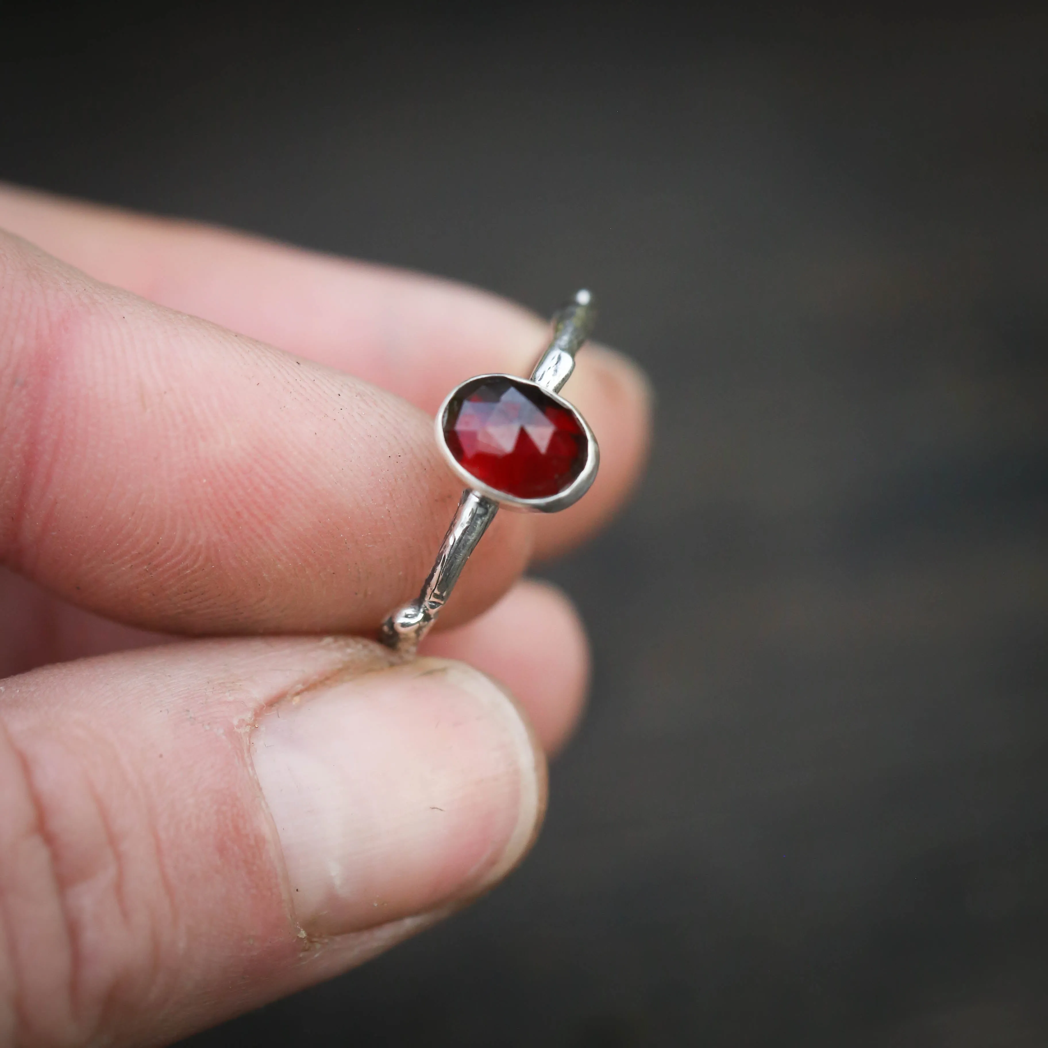 Woodland Twig Rings with Moonstone, Garnet, and Turquoise