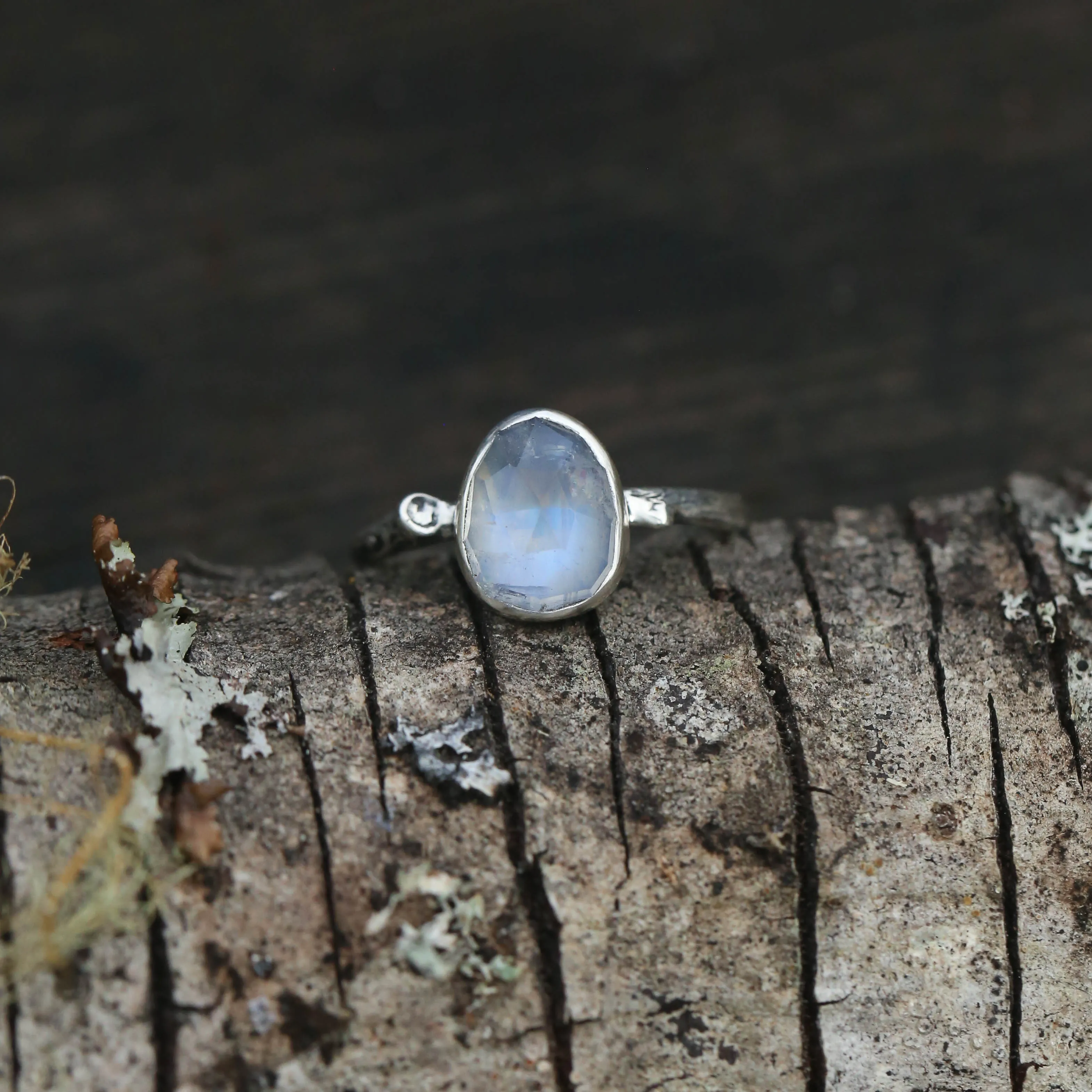 Woodland Twig Rings with Moonstone, Garnet, and Turquoise